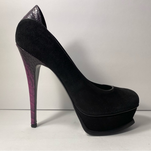YSL Yves Saint Laurent suede pumps black purple heels 38